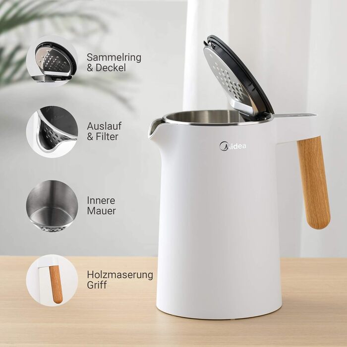 Чайник с настройкой температуры 1,5 литра, 2200 Вт белый Midea