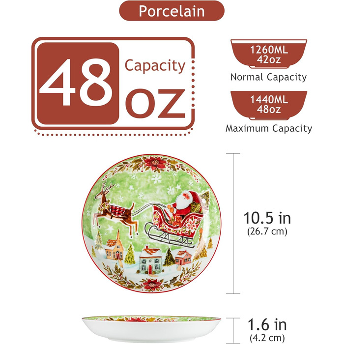 Серія 30-предметний порцеляновий різдвяний набір посуду на 6 осіб, різдвяний кавовий сервіз на 6 обідніх тарілок, 6 десертних тарілок, 6 супових тарілок, 6 кавових чашок та 6 блюдець (різдвяна тарілка для пасти на 4 предмети)