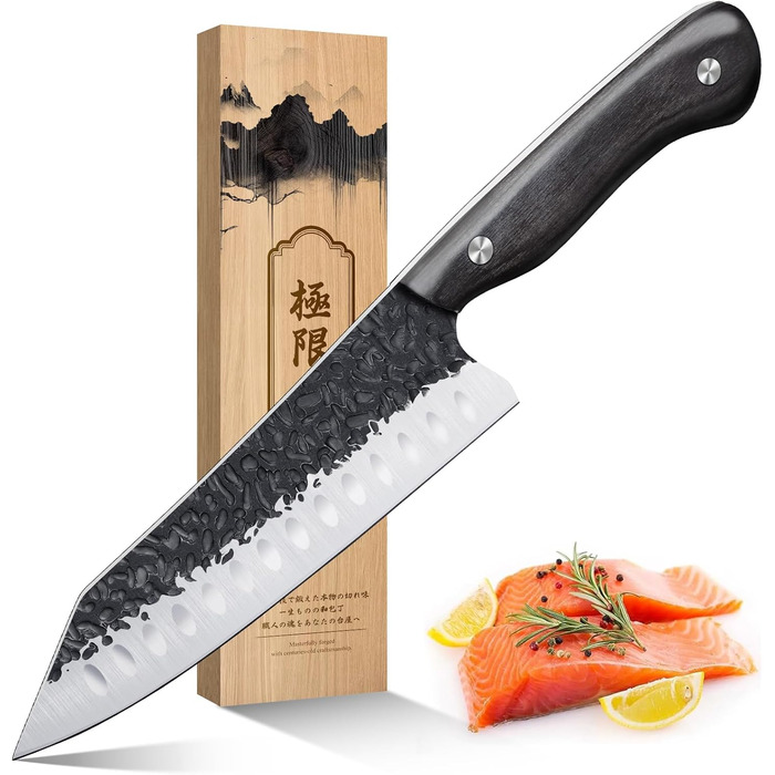 Кухонний ніж &quotФіолетовий дракон&quot, гострий ніж з ергономічною дерев&39яною ручкою для нарізання овочів, фруктів та м&39яса, подарунок татові мамі на день народження (сантоку)