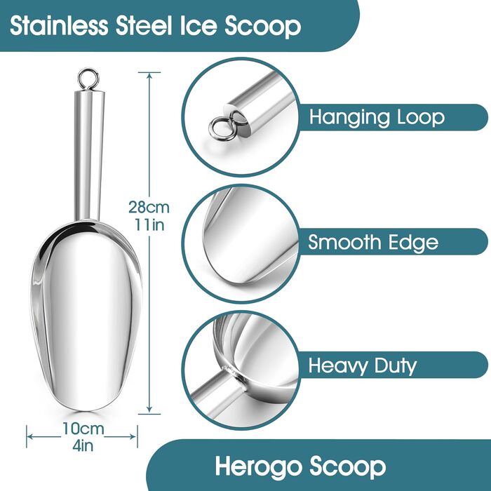 Ложка для морозива Herogo, ложка для харчових цукерок з нержавіючої сталі 680 мл, велика металева ложка для борошна для домашніх тварин, кава, цукерки, міцна та світловідбиваюча, можна мити в посудомийній машині (430 г)