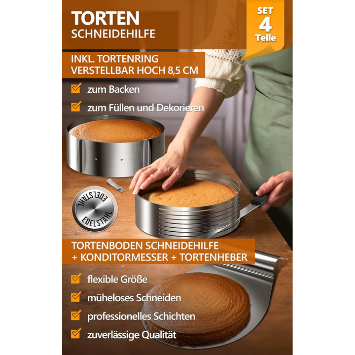Аксесуари для торта 4smile - набір з нержавіючої сталі для нарізання торта, 3 предмети - насадка для різання основи торта кондитерський ніж сервер для торта - насадка для різання торта ідеально підходить для приготування торта