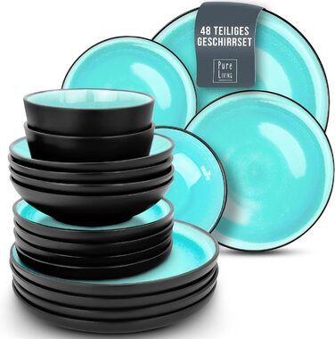 Набір кавових чашок з 6 шт. Ibiza - Чашки з кераміки преміум-класу, можна мити в посудомийній машині та мікрохвильовій печі, стійкий до подряпин - Стильний набір чашок для чаю та кави - Чистий живий посуд, набір посуду в аквамарині (набір з 48 предметів)