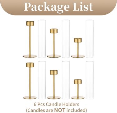 Підсвічник Sziqiqi для конічних свічок конічний підсвічник зі скляним циліндром для весільного декору - вінтажний підсвічник зі скляним ліхтарем для вітальні, прикраси різдвяного столу на відкритому повітрі (золотий, 6)