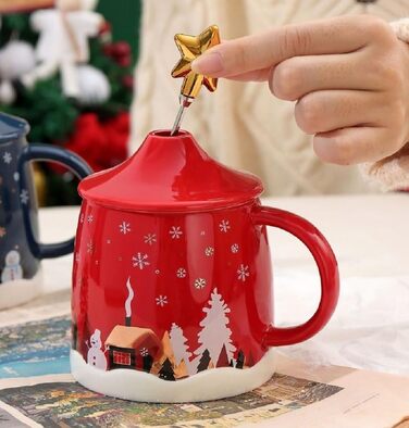 Різдвяний кавовий кухоль 400 мл з кришкою та з паличкою для помішування, червоний SuperglockT