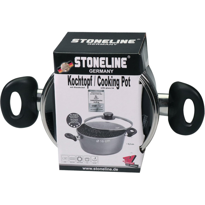 Каструля STONELINE XXL з литого алюмінію з кришкою, 7 л, антипригарне покриття зі справжніми кам&39яними частинками, індукційний посуд для всіх варильних поверхонь, духовка, приготування їжі без жиру та олії, сірий колір (16 см)