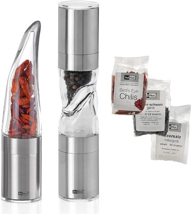 С начинкой из перца чили Резак чили с оригинальным режущим блоком Резак для специй в элегантной подарочной упаковке Матовая нержавеющая сталь (кофемолка для чили двойная кофемолка)