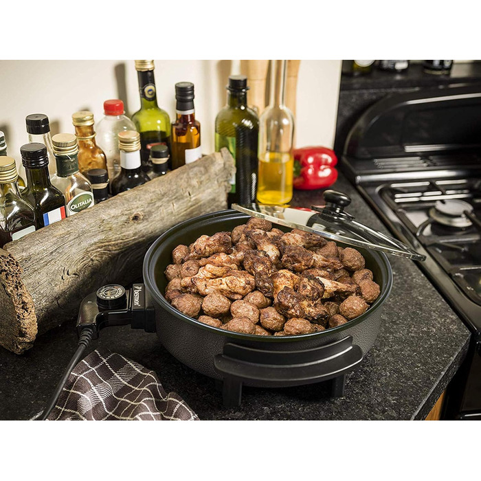 Электрическая сковорода для вечеринок Bestron, Многофункциональная сковорода XXL Ø40см со стеклянной крышкой, с антипригарным покрытием, 1 500 Вт, AHP1800Z, Цвет Черный (Ø 32 см)