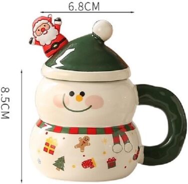 Різдвяний кухоль 400 мл з кришкою та ложкою, Сніговик в зеленій шапці VollfitYYu