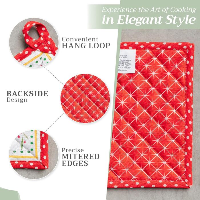 Рукавички для духовки Maison d&39 Hermine, підставки для каструль, 100 бавовна, термостійкі кухонні рукавички, рукавички для духовки (19 см x 33 см) та підставки для каструль (20 см x 20 см) для приготування їжі, Morzine - рукавички для духовки на День по