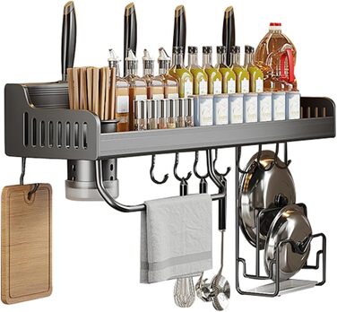 Підвісна підставка для спецій, настінне кріплення, підвісна підставка для горщиків, підставка для кухонного начиння з гачками, кухонна підставка для зберігання (40 см, 2 склянки) (сіра, 50 см 1 склянка)
