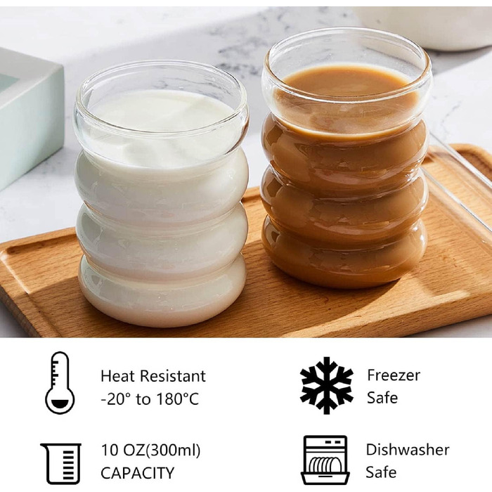 Набор из 4 ребристых стаканов со стеклянными трубочками 350 мл ALINK