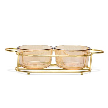 Мінажниця Fissman 26x10,5x5,7 см на металевій підставці 2 секції по 240 мл скло (16390)