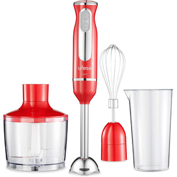 Ручний блендер Ufesa BP3443, потужність 600 Вт, функція турбо, 2 леза та основа з нержавіючої сталі, ергономічний та захищений від бризок дизайн, включаючи аксесуари, без бісфенолу А, колір червоний (Advanced Red) 600 Вт
