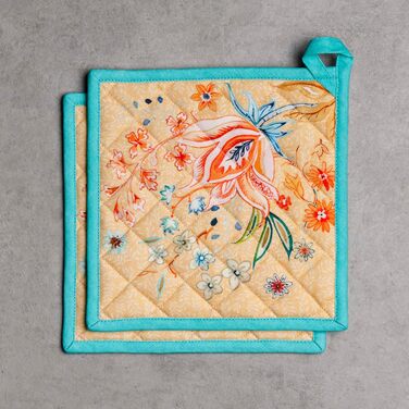 Рукавички для духовки Maison d&39 Hermine, підставки для каструль, 100 бавовна, термостійкі кухонні рукавички, рукавички для духовки (19 см x 33 см) та підставки для каструль (20 см x 20 см) для приготування їжі, Morzine - рукавички для духовки (19 x 33 с