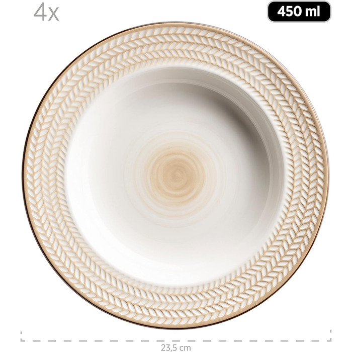 Серія Prospero, преміум-клас для 4 осіб у гастрономічній якості, сучасний набір тарілок із 8 предметів в унікальному вінтажному стилі, синій, міцний фарфор (білий, обідній сервіз)