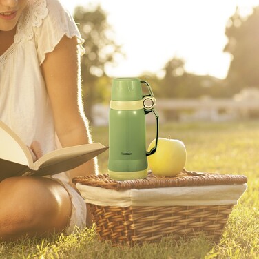 Термос Fissman 1000 мл, колір СІРИЙ пластиковий корпус зі скляною колбою (19840)