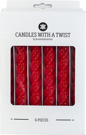 Свічки з крученою конусністю, зроблені в Італії, доступні 25 кольорів, лаковані настільні свічки, спіральні свічки з тривалим часом горіння 5 годин, декоративні свічки, 6 шт. , 2,2 x 21 см (різдвяно-червоні)