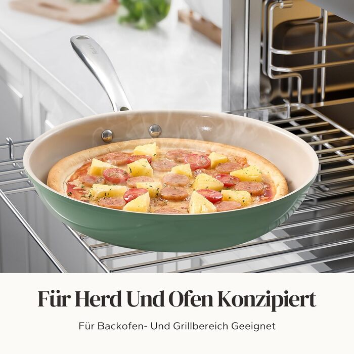 Набор индукционных сковородок со стеклянными крышками, 6 предметов 20, 24, 28 см, зеленый Redchef