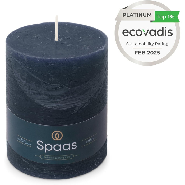Свічка Spaas Rustic Pillar, 100/130 мм, 95 год, чорна (темно-синя)