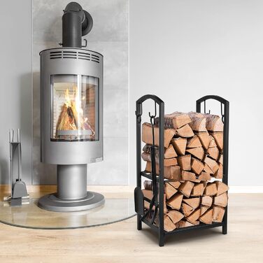 Підставка для дров з 4 камінними інструментами TLSUNNY