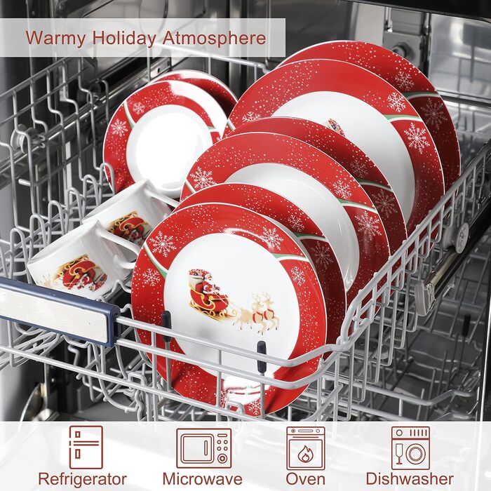 Серія 30-предметний порцеляновий різдвяний набір посуду на 6 осіб, різдвяний кавовий сервіз на 6 обідніх тарілок, 6 десертних тарілок, 6 супових тарілок, 6 кавових чашок та 6 блюдець (різдвяний олень, обідній сервіз на 30 предметів)