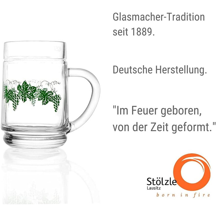 Набір винних кухлів 0,25 л з декором виноградного листя, 6 предметів, Stölzle Lausitz
