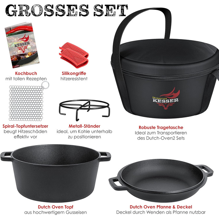 Чавунна каструля 4,8 л. і сковорода 1,8 л. чорний KESSER