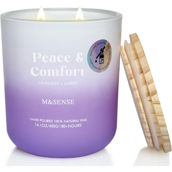 Ароматичні свічки M&SENSE Сосна та кедр у банці, велика соєва свічка 400 г з двома гнітами, час горіння 80 годин, ароматерапевтична свічка для йоги, спа та медитації. Подарунок для дівчини, дружини чи матері. Сосна та кедр (лаванда та бурштин)