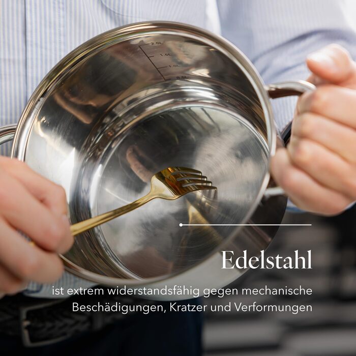 Набір посуду FLORINA 4 предмети Нержавіюча сталь 18/0 Кришка із загартованого скла Для індукційних, газових, електричних та керамічних варильних поверхонь Можна мити в посудомийній машині Високоякісний набір посуду для кожної кухні (8 предметів, Polpo)