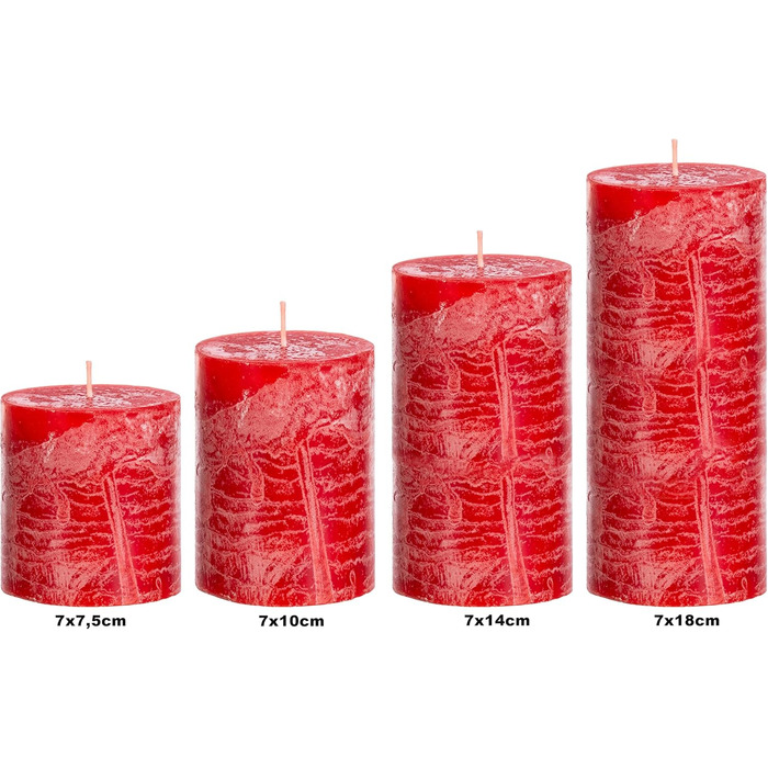 Набір із 4 свічок-стійок Brandsseller 7 x 10 см Однотонні та виготовлені з парафіну Сільські свічки з тривалим часом горіння Декоративні свічки для прикраси столу, Різдва та святкувань (7 x 14 см Набір із 4 шт. , червоні)