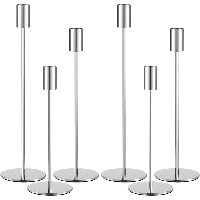 Набір із 6 свічників, канделябри-свічки 33/28/23 см, високі свічники, декоративні вінтажні металеві свічники для святкування днів народження, річниць, весіль, декору дому (чорний) Чорний 6 шт. (срібний 6 шт. )