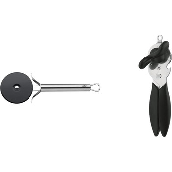 Різак для піци WMF Profi Plus 19,8 см, колесо для тіста з покриттям, ролик для піци, різак для піци, частково матова нержавіюча сталь Cromargan, можна мити в посудомийній машині (комплект з консервним ножем)