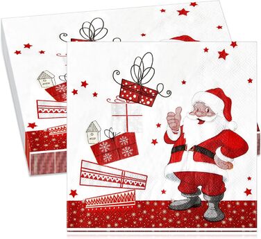 Різдвяні серветки Санта Клаус Паперові серветки 13 x 13 дюймів Традиційні паперові серветки Різдвяні серветки Декоративна паперова прикраса для прикраси святкового столу (Санта Клаус), 32
