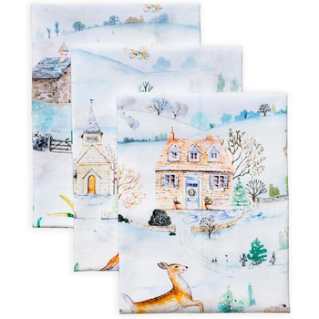Набір з 3 багатоцільових кухонних рушників Maison d&39 Hermine Rural Christmas, 100 бавовна Барні рушники День подяки/Різдво (50 см x 70 см) (27 - Snowy World)
