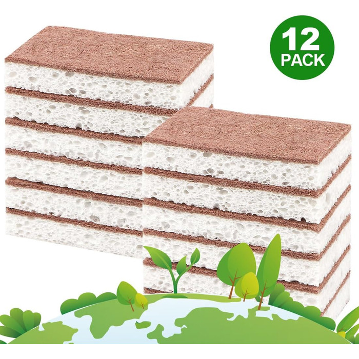 Набір натуральні губки для чищення кухні 12 шт. 10,2 x 6,1 x 2 см HOMEXCEL