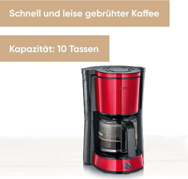 Кофемашина SEVERIN 'Type со стеклянным кувшином, ароматный, быстрый и тихий кофе с кофеваркой на 10 чашек, кофемашина с фильтром, KA 4815, 33.8 (красный)