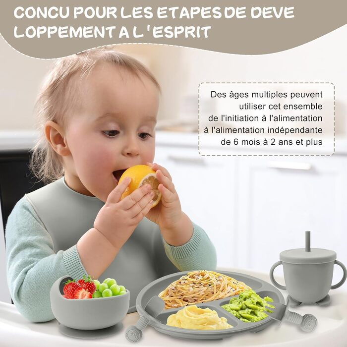 Набір дитячого столового посуду, 11 предметів, сірий NATNAV