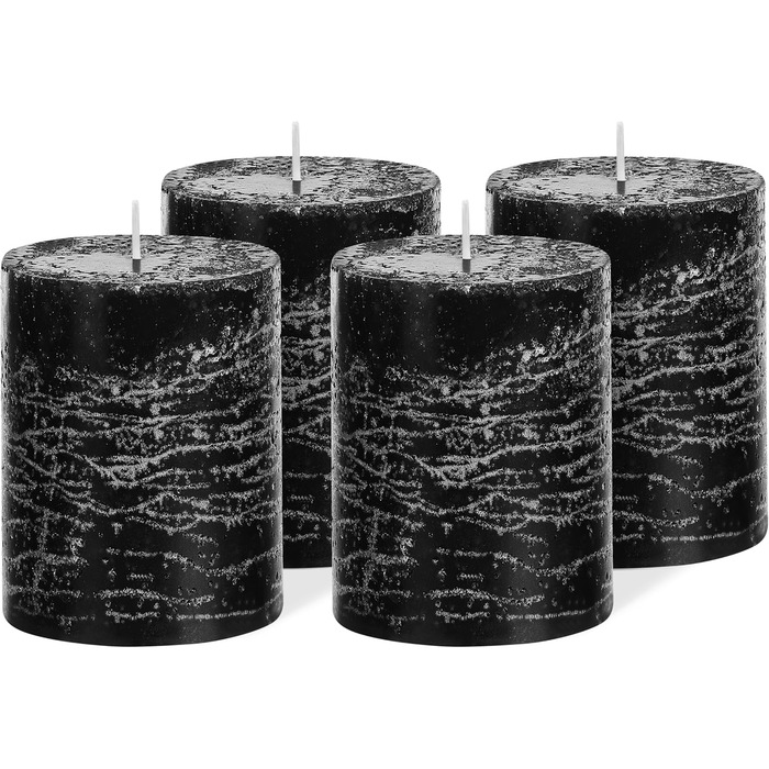 Набір із 4 свічок-стійок Brandsseller 7x10 см Однотонні та виготовлені з парафіну Сільські свічки з тривалим часом горіння Декоративні свічки для прикраси столу, Різдва та вечірок (7 x 10 см Набір із 4 шт. , чорні)