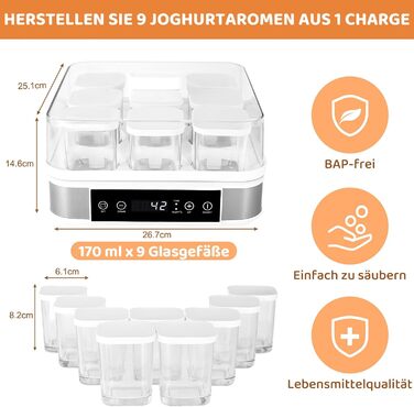 Йогуртница на 9 порционных стаканчиков 170 мл, 40 Вт Clevich