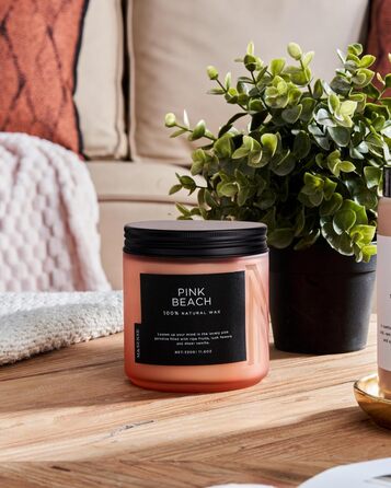 Ароматичні свічки M&SENSE з кавою у скляній банці з 2 гнітами 330 г, час горіння 70 годин, свічка з натурального соєвого воску для спальні, кухні, декору дому, подарункова свічка для чоловіків та жінок, смажена кава (рожевий пляж)