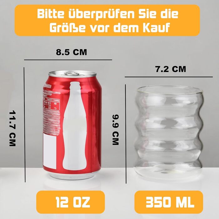 Набор из 4 ребристых стаканов со стеклянными трубочками 350 мл ALINK