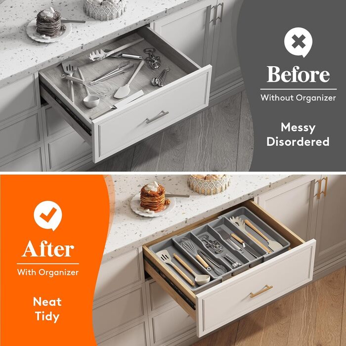 Органайзер для столових приборів 57 х 38 см для шухляд , 5 відділень, сірий Lifewit