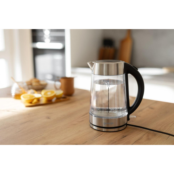 Gorenje Электрочайник 1.7л, 2,200 Вт, strix контроль, стекло, нерж