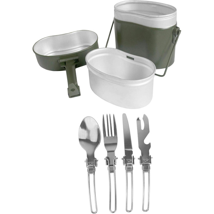 Набір похідного посуду для військових, 5 предметів, зелений Normani