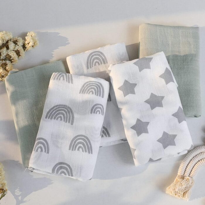 Муслінові серветки GLLQUEN для немовлят, 6 шт. бавовняних серветок для відрижки, 70 см x 70 см, абсорбуючі та дихаючі, ідеально підходять для очищення, витирання та покриття новонароджених (зірка, 6 шт.)