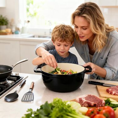 Чавунна жаровня 4,7 л з кришкою 26 см, чорна LEADZM