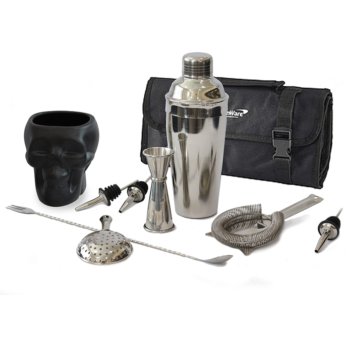 Набір бармена з сумкою, 9 предметів, сатинована сталь, GenWare + ПОДАРУНОК келих TIKI