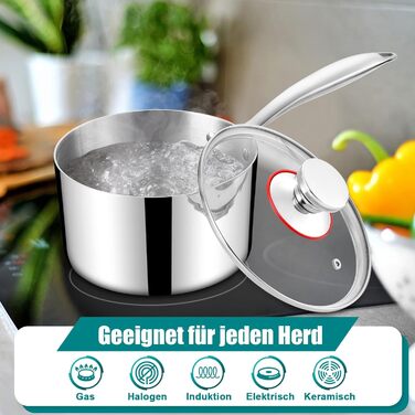 Сотейник 1,9 л з прозорою кришкою 16 см, нержавіюча сталь Homikit