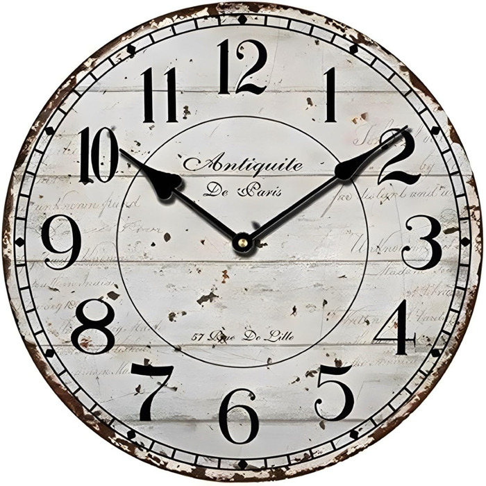 Настінний кухонний годинник YOAI, вінтажний, шеббі-шик, античний, ностальгічний, сільський, кварцовий годинник з МДФ з безшумним механізмом, 12 дюймів/30 см Ø (сірий)