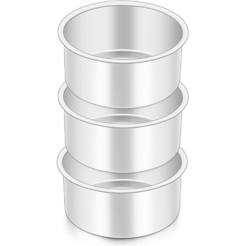 Большая форма для выпечки 20,3 см, нержавеющая сталь Herogo, круглая форма для выпечки, набор из 3 шт., слоеная форма для торта, формы для подноса на день рождения, глубина 5 см и бесшовный дизайн, прочный и пригодный для мытья в посудомоечной машине (10,